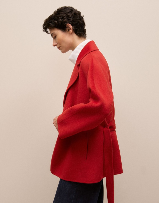 Trenery - Double Faced Wool Short Wrap Coat in Fire Red