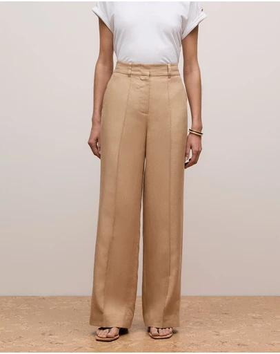 Trenery - Linen Pintucked Pant in Light Camel