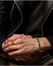 Nialaya Jewellery - Men's Beaded Bracelet with Malachite and Gold