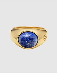 Nialaya Jewellery - Gold Oval Signet Ring with Blue Lapis