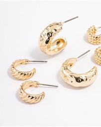 Lovisa - Gold Plated Molten Multi Hoop Earrings 4-Pack
