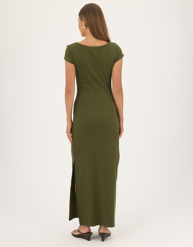 Atmos&Here - Elsie Organic Cotton Rib Square Neck Cap Sleeve Midi Dress