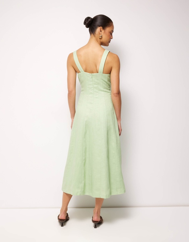 AERE - Pasey Linen Seamed Detail Midi Dress