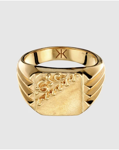 Kuzzoi - ICONIC EXCLUSIVE - Artisan Floral Scroll Signet Ring in Gold-Plated Silver