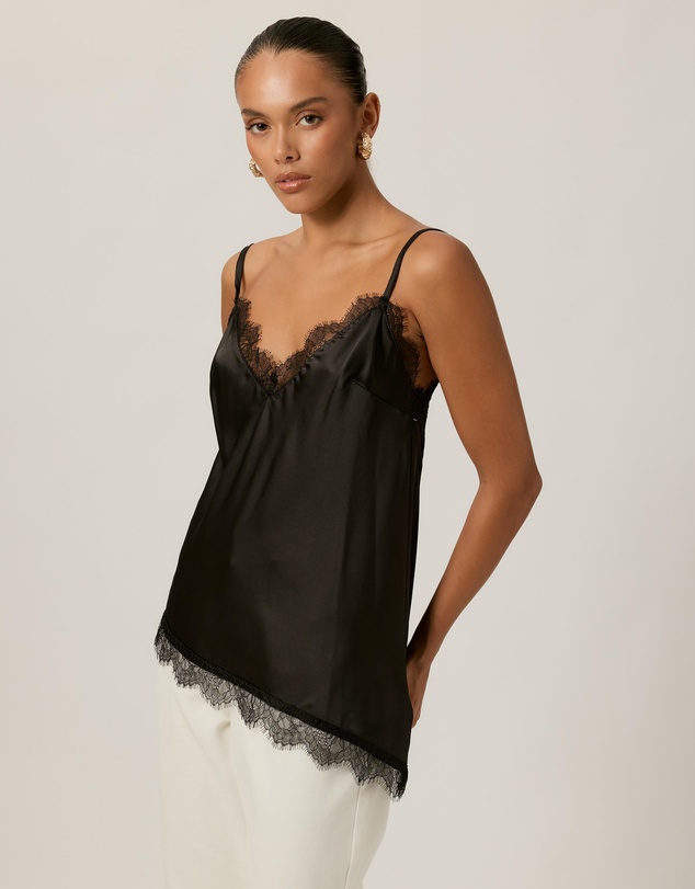 Tussah - Opal Satin Lace Trim Asymmetrical Cami Top