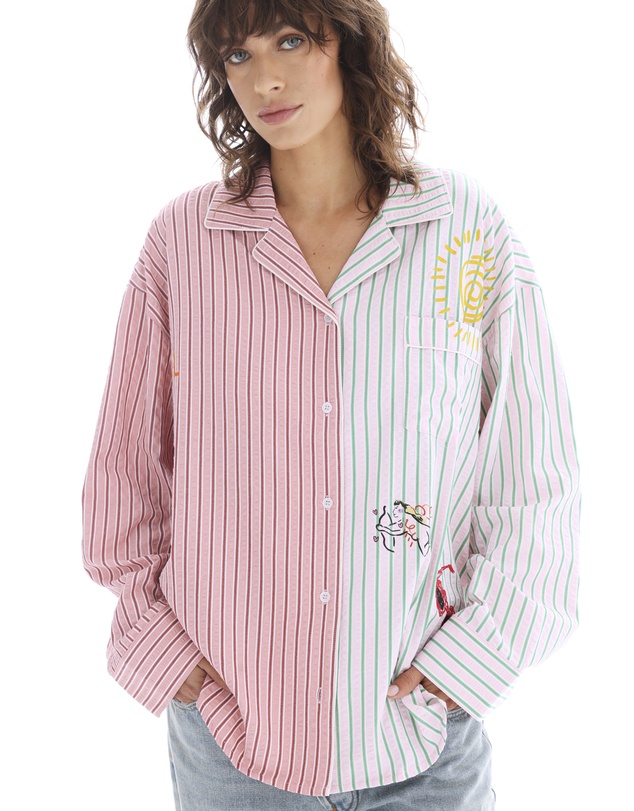 THE TALES - Half n Half Illustrated Soleil Stripe Shirt