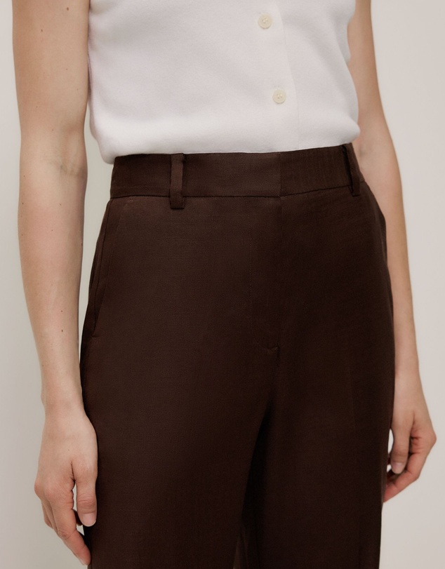 Trenery - Stretch Linen Blend Cropped Pant in Coffee