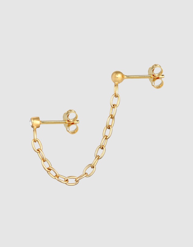 Elli Jewelry - Earrings Stud Chain with Crystal in 925 Sterling Silver Gold Plated