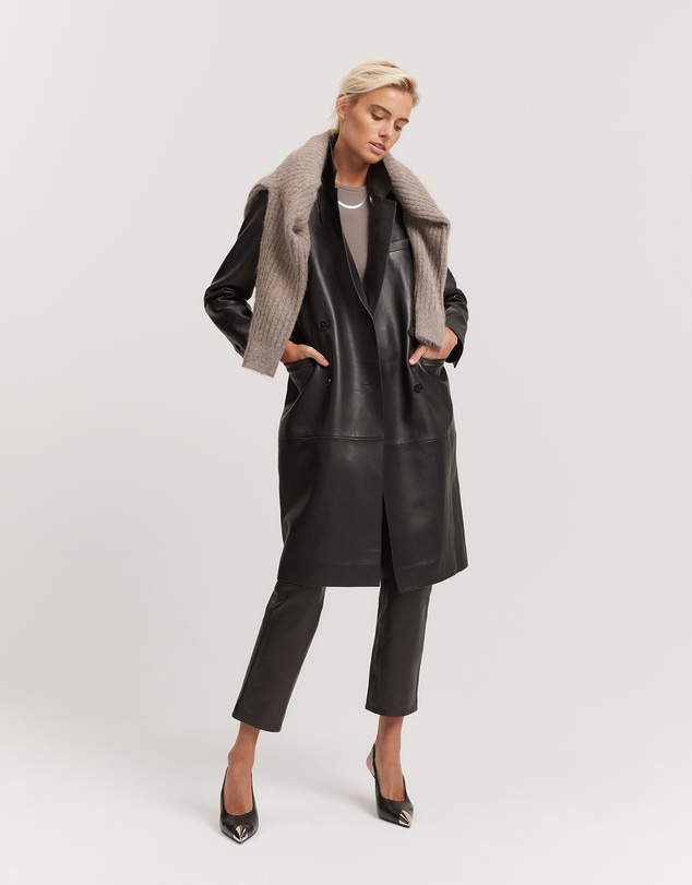 Country Road - Leather Double-breasted Coat