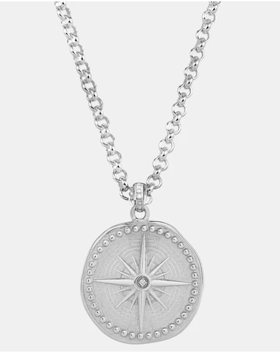 Dower & Hall - Men's Diamond True North Talisman Necklace In Sterling Silver