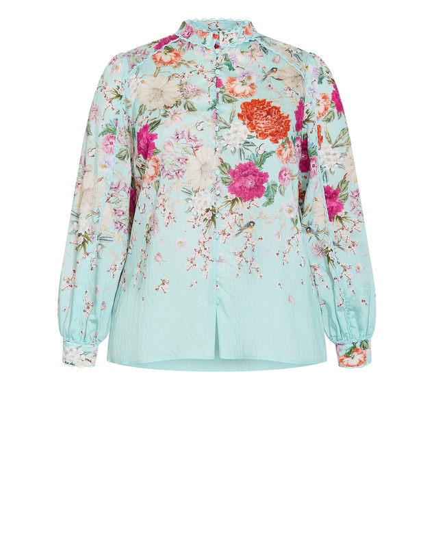 City Chic - Plus size Gianna Fleur Print Shirt - soft mint