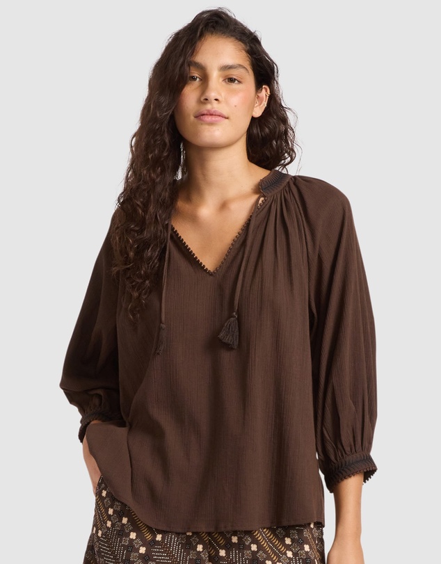 Seafolly - Crinkle Gauze Trim Peasant Blouse