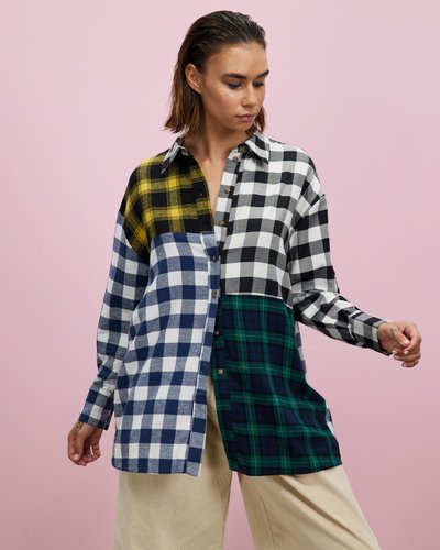 Multi Patchwork Check Oversized Shirt