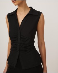 Tussah - Sleeveless Jersey Button Up Top