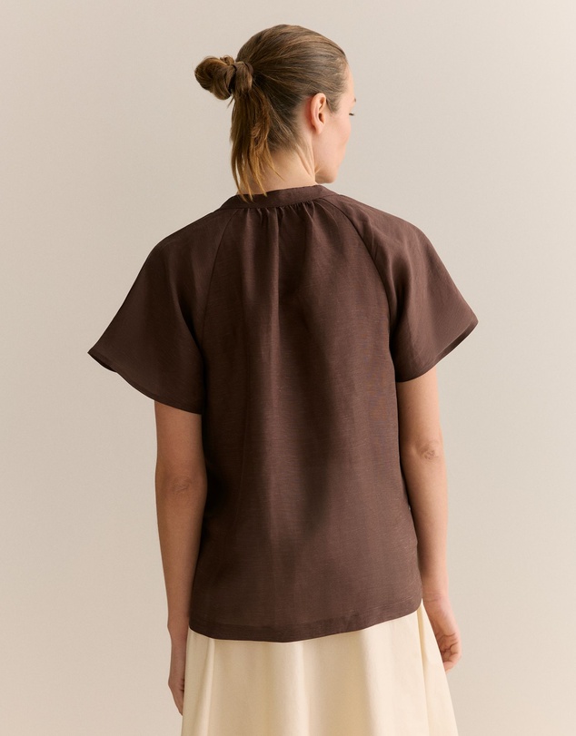 Trenery - Gather Detail Flutter Sleeve Blouse in Chocolate