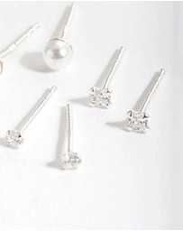 Lovisa - Sterling Silver Cubic Zirconia Pearl Stud Earring Pack