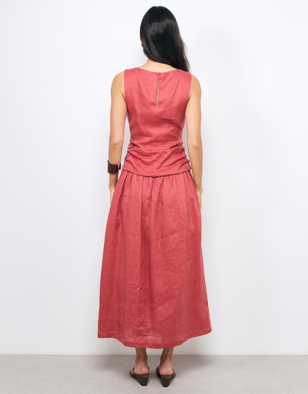 AERE - Eira Ruched Drop Waist Linen Maxi Dress