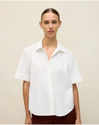 Trenery - Cotton Seersucker Short Sleeve Shirt in White