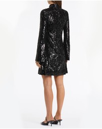 Carla Zampatti - Black Cascade Sequin Fluted Mini Dress