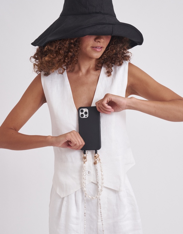 LOUVE COLLECTION - Le Cafe Noir Phone Case + Pearl Crossbody Chain & Wristlet