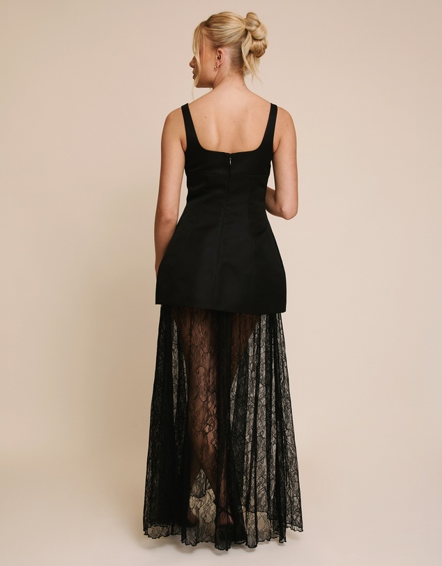 Six Stories - Strappy Cup Detail Satin Dress with Lace Skirt