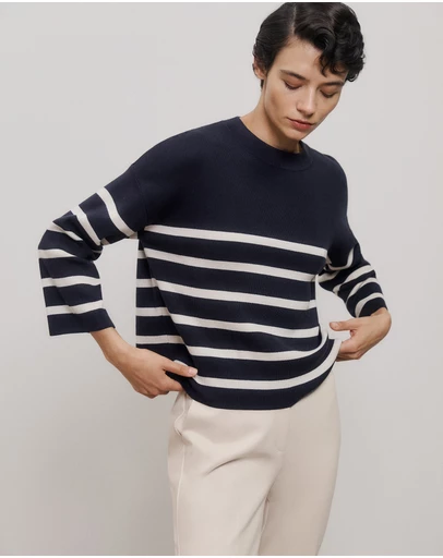 Trenery - Cotton Breton Stripe Knit in Night Sky