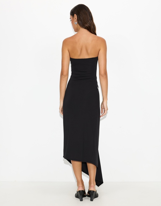 Dazie - Cleo Strapless Belted Asymmetrical Midi Dress