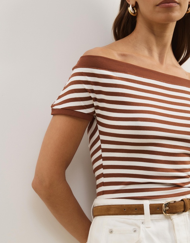 Atmos&Here - Esme Stripe Jersey Off Shoulder Top