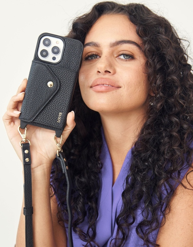 LOUVE COLLECTION - Leather Phone Case Wallet & Strap + Pearl Crossbody Chain