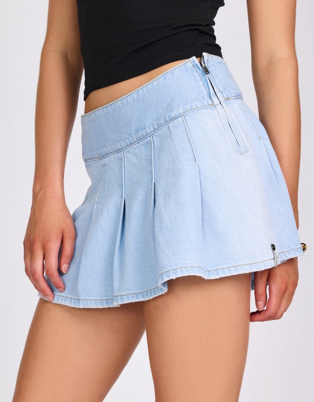 ONE TEASPOON - Pleated Mid Waist Micro Mini Denim Skirt - Best Blue