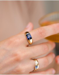 Elli Jewelry - Ring Signet Sapphire Sterling Silver Gold Plated