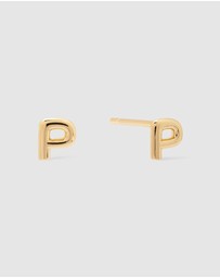 Wanderlust + Co - Alphabet Bubble Gold Stud Earrings - Letter P