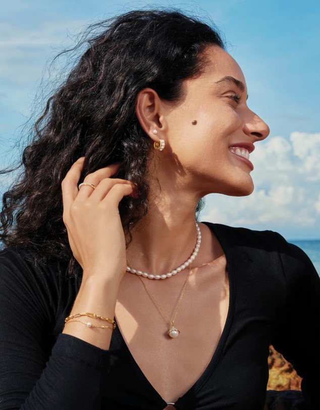 Ania Haie - Gold Sparkling Shell Pearl Row Huggie Hoop Earrings