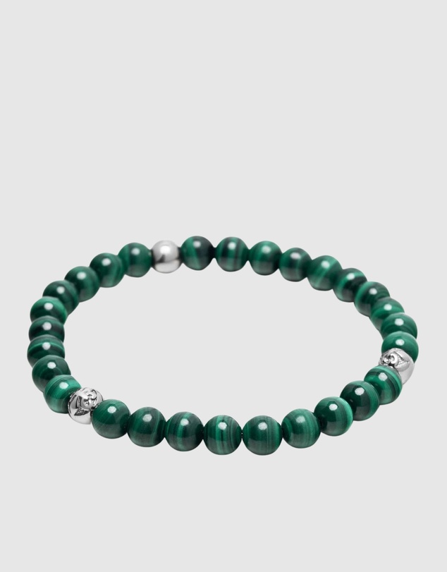 Nialaya Jewellery - 6mm Green Malachite Bracelet with Silver Balls
