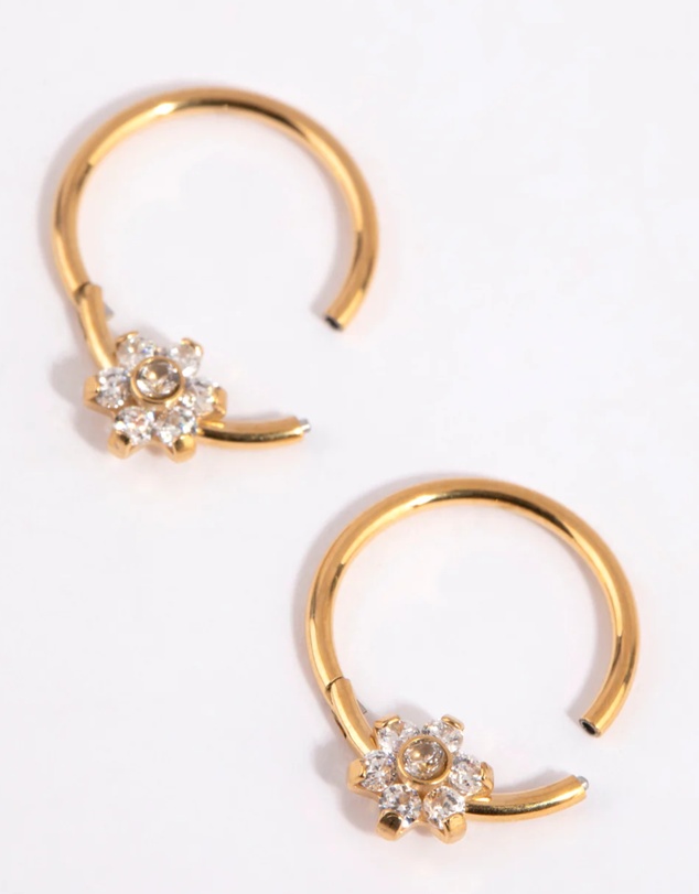 Lovisa - Gold Plated Surgical Steel Small Flower Hoop Earrings