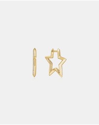 Ania Haie - Gold Medium Star Pave Hoop Earrings