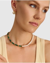 Nialaya Jewellery - Pearl Choker with Green Agate