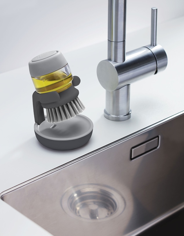 Joseph Joseph - Palm Scrub Soap Dispensing Washing-Up Brush with Storage Stand (Grey)
