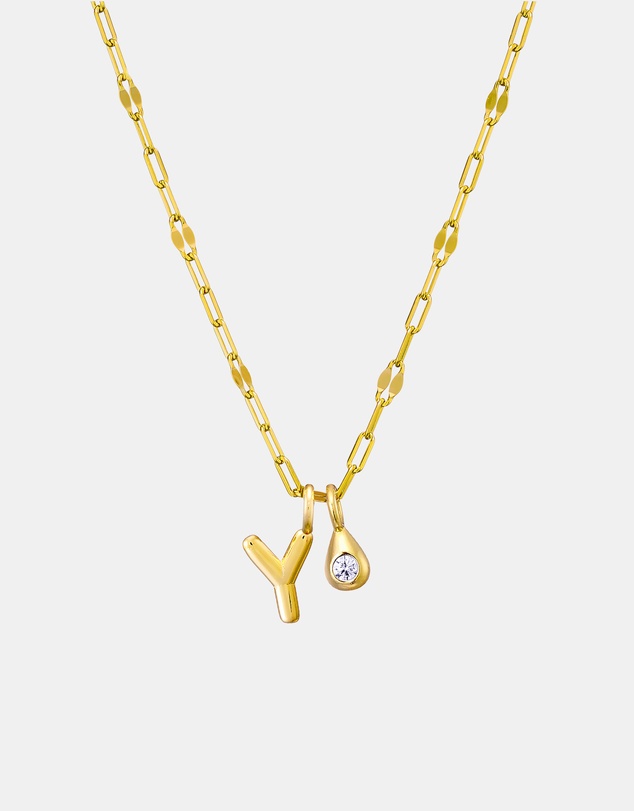 Zoe Olivia - 14K Gold Vermeil Imprint Initial Y Cubic Zirconia Necklace