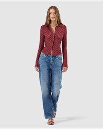 Rolla's - Daisy Lace Long Sleeve Shirt - Dark Cherry