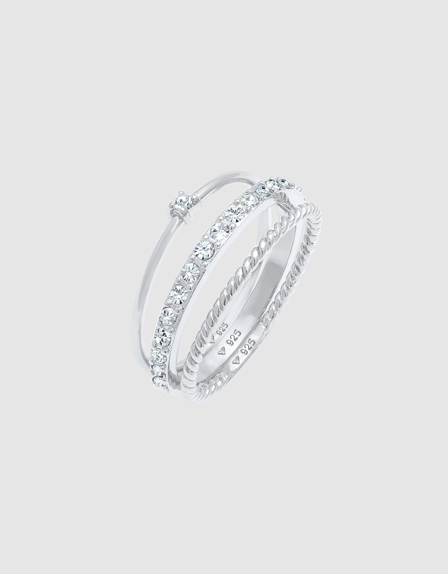 Elli Jewelry - Ring Stacking Set of 3 with Crystals in 925 Sterling Silver