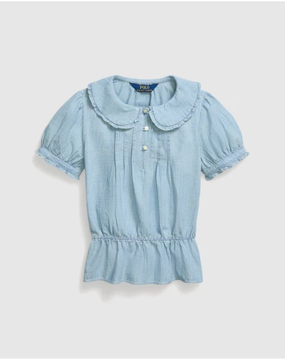 Polo Ralph Lauren - Indigo Cotton Chambray Peplum Top - ICONIC EXCLUSIVE - Teens