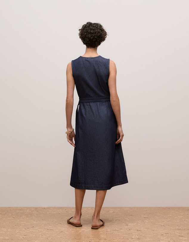 Trenery - Denim Sleeveless Wrap Dress in Indigo Rinse