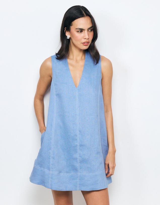 AERE - Anni Contrast Stitch Linen Mini Dress