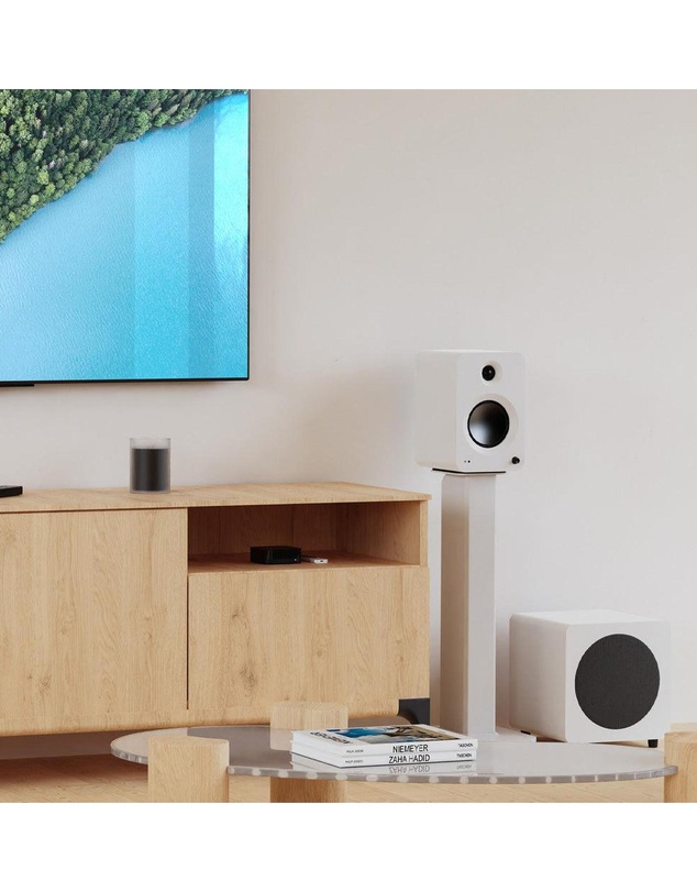 iWorld - Kanto REN 200W Powered Bookshelf Speakers with HDMI ARC, USB-C, and Bluetooth 5.3 - Matte White, Pair