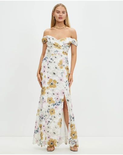 Pink Ruby - Night Flower Off Shoulder Maxi Dress