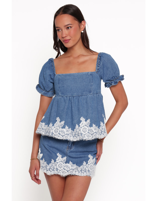 Petal & Pup - Lissy Denim Peplum Top - Mid Wash Blue