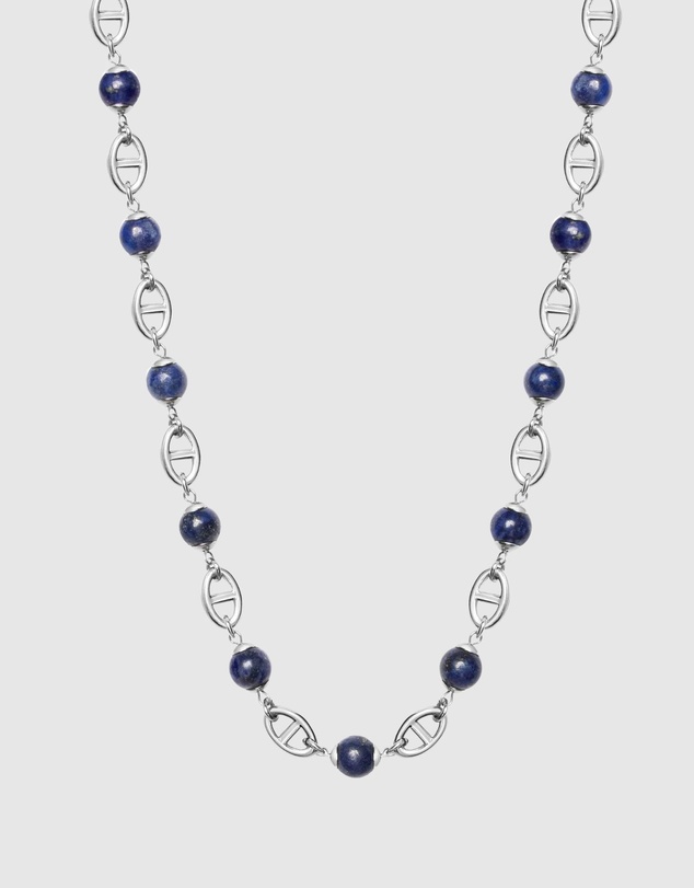 Nialaya Jewellery - Men's Silver Mariner Chain with Blue Lapis