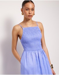 AERE - Olie Shirred Linen Midi Dress