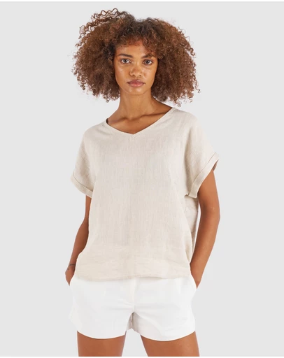 CAMIXA - Martina Linen V-Neck T-shirt